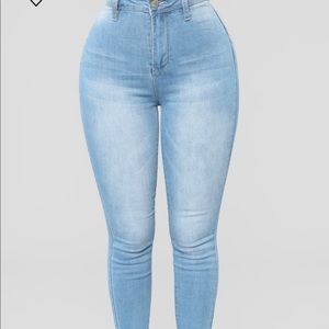 High waisted light blue skinny jeans